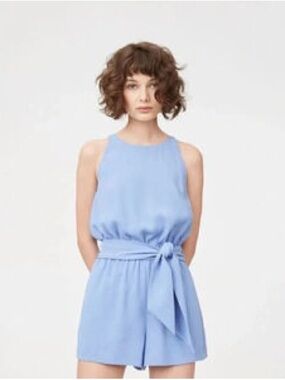 Club Monaco Light Blue Sleeveless Belted Mini Romper